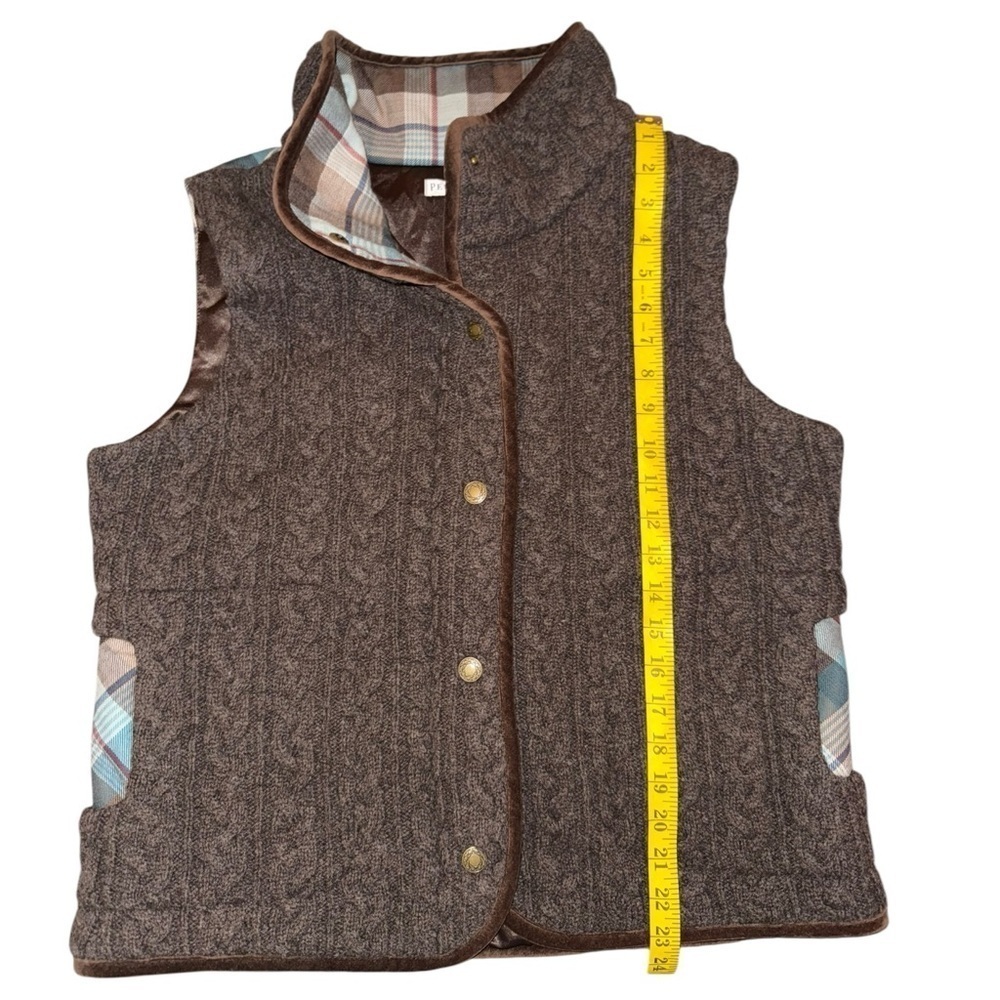 ▶️ Pendleton ◀️ Lambswool Brown Cable Knit Plaid … - image 5